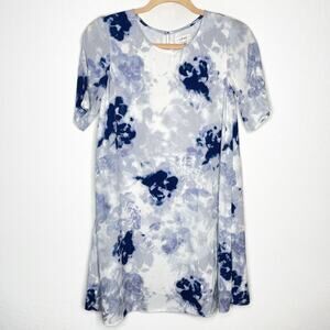 Aritzia Wilfred Tie Dye Blue White Short Sleeve Crepe T-Shirt Tunic Dress XXS